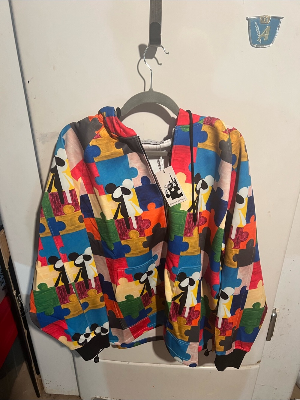 Multi Puzzle-Print Kids Puffer Jacket with Hood